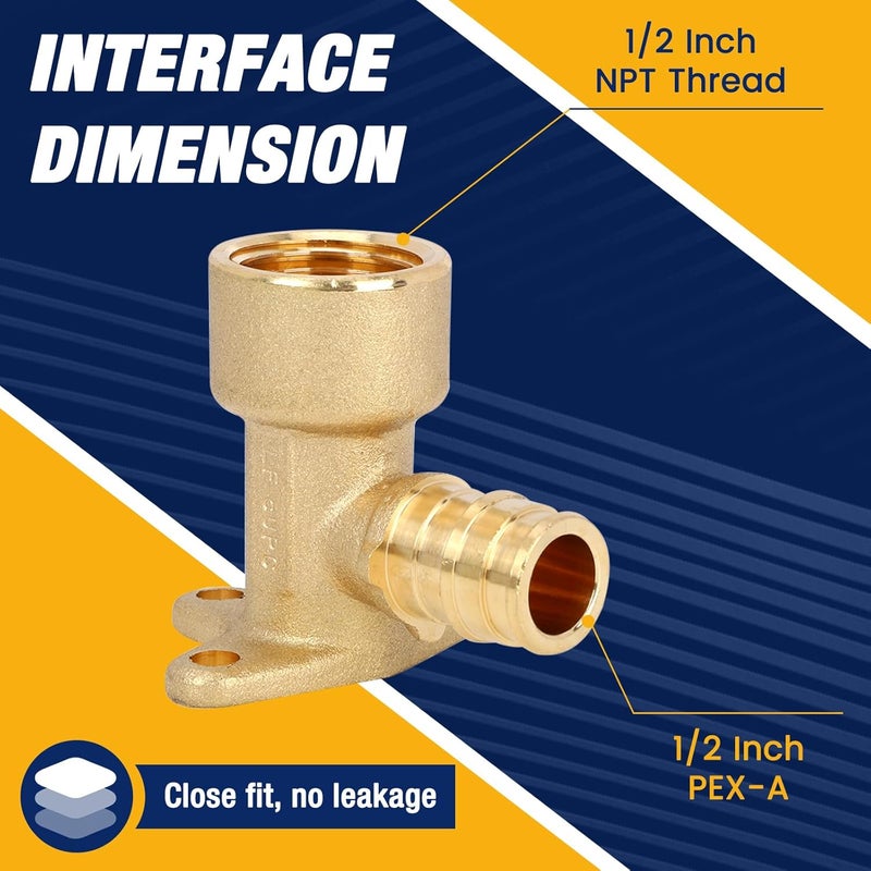 Abbiemo 10PCS PEX A Fitting Expansion 1/2" x 1/2" Female NPT Drop Ear Elbow Fittings - Lead-Free Brass, ASTM F1960 & NSF Certified, Anti-Leak Design for PEX-A Tubing - Image 2